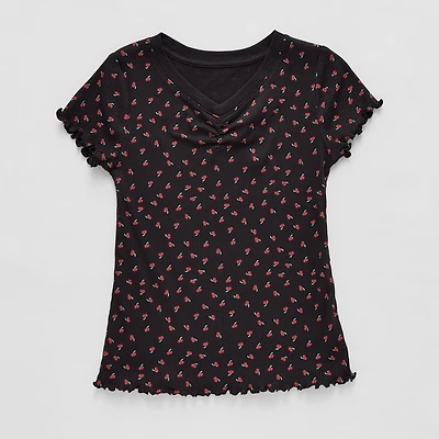 Thereabouts Rib Little & Big Kid Girls V Neck Short Sleeve T-Shirt
