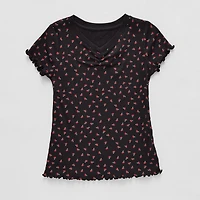 Thereabouts Rib Little & Big Kid Girls V Neck Short Sleeve T-Shirt