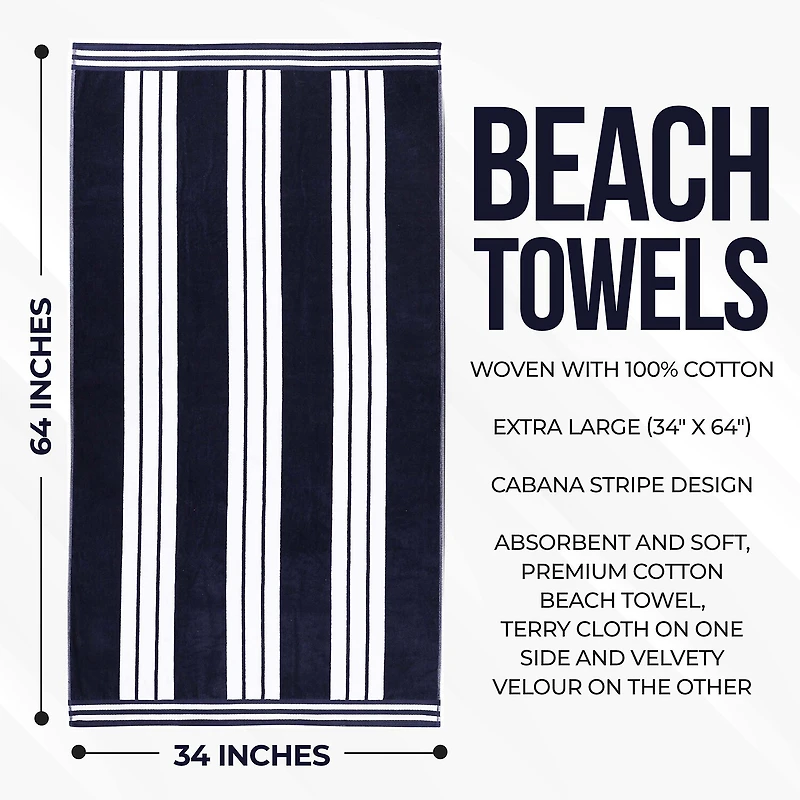 SUPERIOR® Cabana Collection |100% Cotton Quick Dry 2 Piece Beach Towel Set