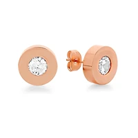 Round White Crystal 18K Rose-tone  Stainless Steel Stud Earrings