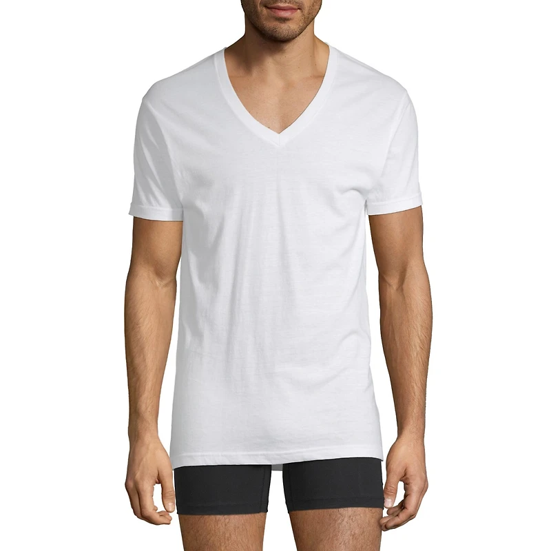Stafford Dry + Cool Mens 4 Pack Short Sleeve V Neck MOISTURE_WICKING T-Shirt Big