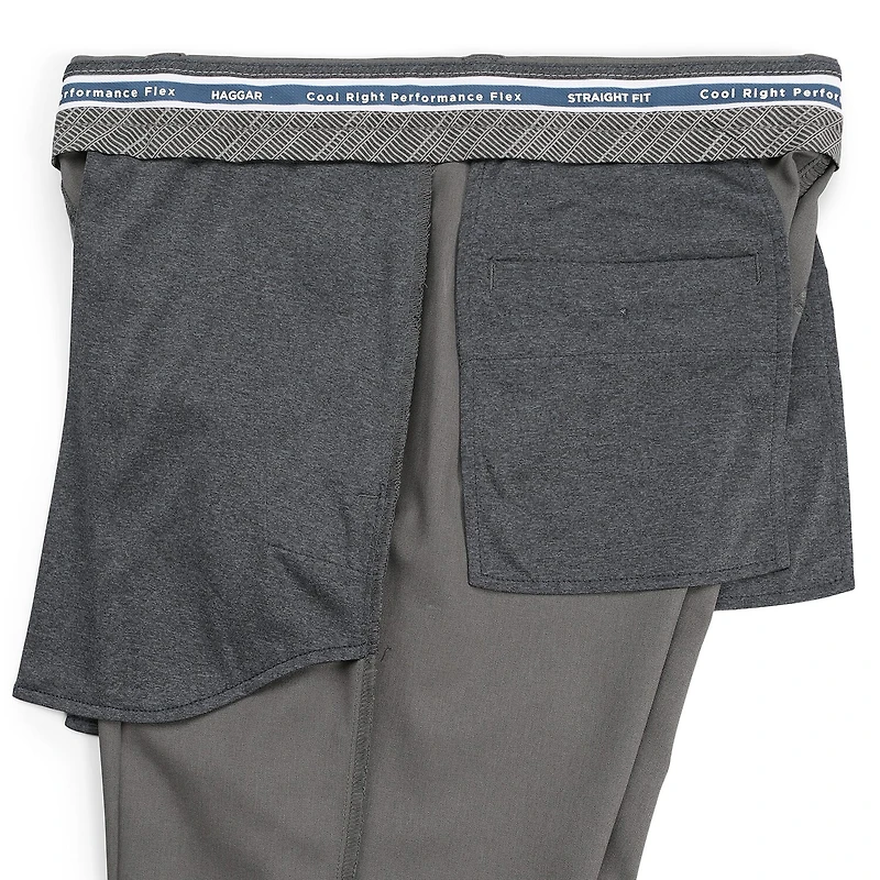 Haggar Cool Right Performance Flex Mens COMFORT WAISTBAND Straight Fit Flat Front Pant