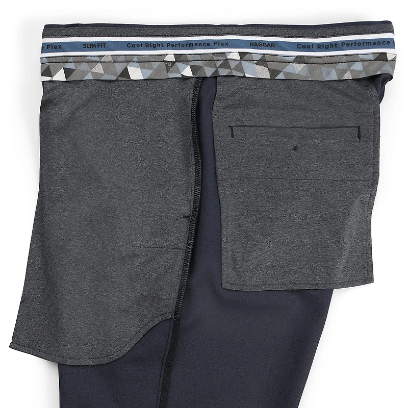 Haggar Cool Right Performance Flex Mens Comfort Waistband Slim Fit Flat Front Pant