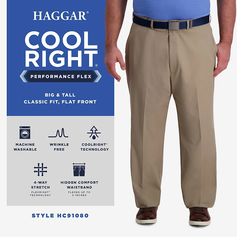 Haggar Cool Right Performance Flex Mens Classic Fit Big and Tall Flat Front Pant