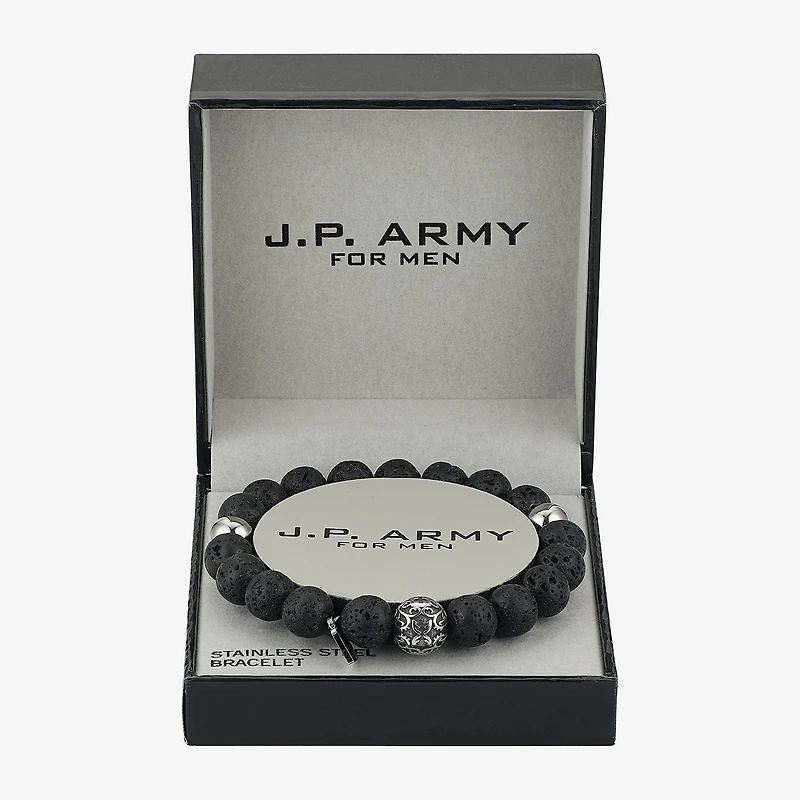 J.P. Army Men's Jewelry Stainless Steel 10 Inch Cross Beaded Bracelet