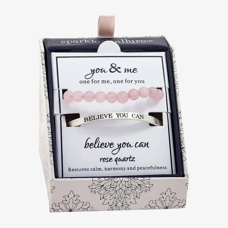 Sparkle Allure You & Me Womens 2-pc. Pink Quartz Pure Silver Over Brass Bracelet Set