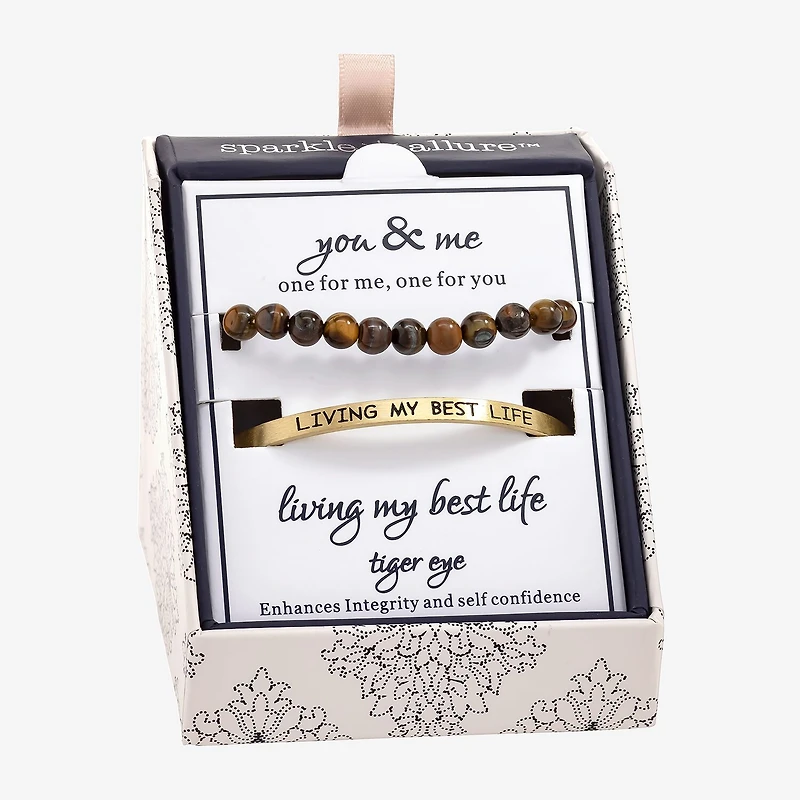 Sparkle Allure You & Me Womens 2-pc. Brown Tiger's Eye 14K Gold Over Brass Bracelet Set