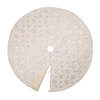 Glitzhome 2 White Plush Snowflake Christmas Stockings & 1 White Plush Snowflake Christmas Tree Skirt, 3-Piece Set