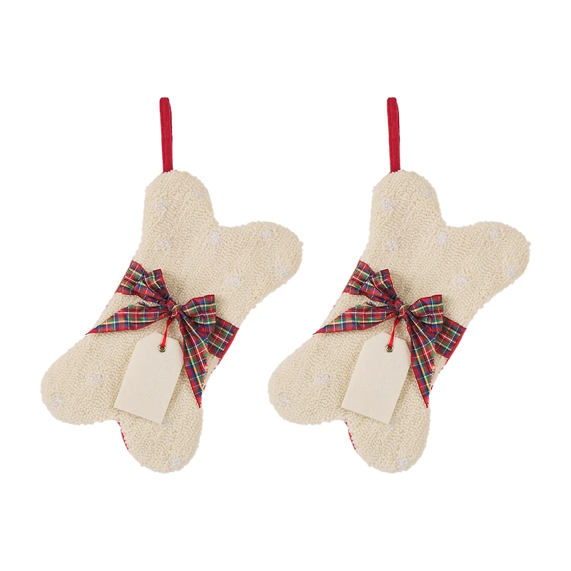 Glitzhome 12.5" Bone Shaped Hooked Christmas Stocking - Set of 2