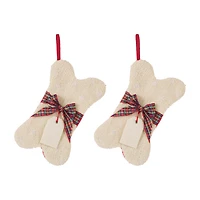 Glitzhome 12.5" Bone Shaped Hooked Christmas Stocking - Set of 2