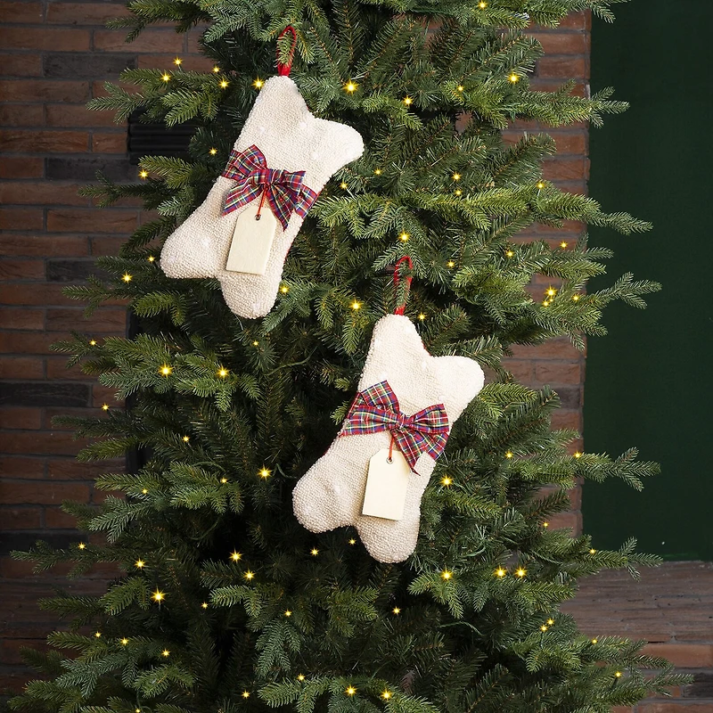 Glitzhome 12.5" Bone Shaped Hooked Christmas Stocking - Set of 2