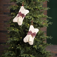 Glitzhome 12.5" Bone Shaped Hooked Christmas Stocking - Set of 2