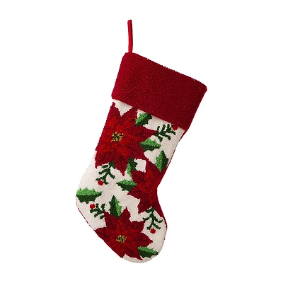 Glitzhome 21" Poinsettia Hooked Christmas Stocking