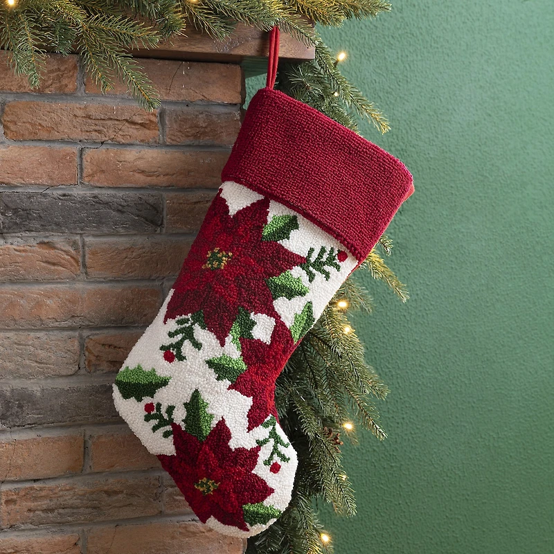 Glitzhome 21" Poinsettia Hooked Christmas Stocking