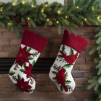 Glitzhome 21" Poinsettia Hooked Christmas Stocking
