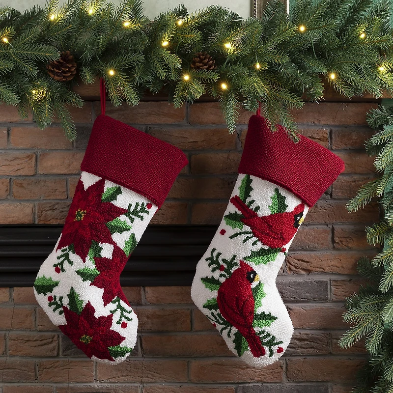 Glitzhome 21" Cardinal Hooked Christmas Stocking