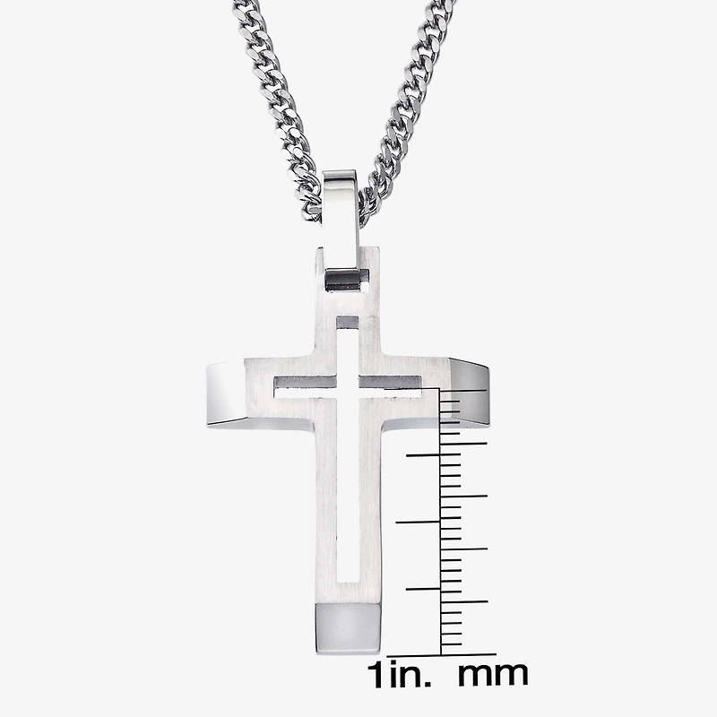 Mens Stainless Steel Cross 24 Inch Pendant Necklace
