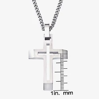 Mens Stainless Steel Cross 24 Inch Pendant Necklace
