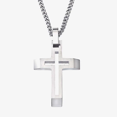 Mens Stainless Steel Cross 24 Inch Pendant Necklace