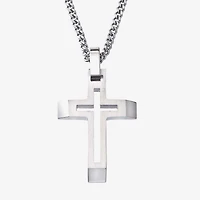 Mens Stainless Steel Cross 24 Inch Pendant Necklace