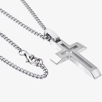 Mens Stainless Steel Cross 24 Inch Pendant Necklace