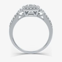 Womens 1/4 CT. T.W. Natural White Diamond Sterling Silver Cushion Side Stone Halo Promise Ring