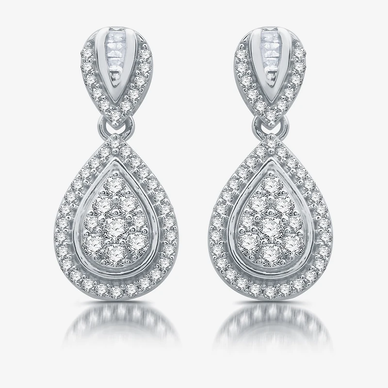 Diamond Blossom Womens 1/2 CT. T.W. Natural White Diamond Sterling Silver Pear Drop Earrings