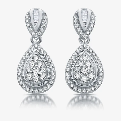 Diamond Blossom Womens 1/2 CT. T.W. Natural White Diamond Sterling Silver Pear Drop Earrings