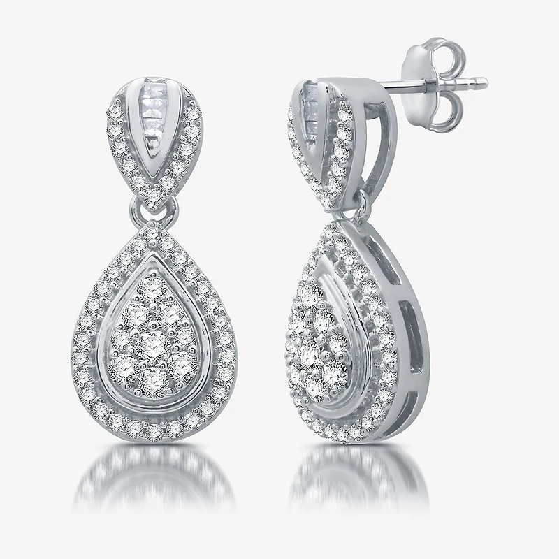 Diamond Blossom Womens 1/2 CT. T.W. Natural White Diamond Sterling Silver Pear Drop Earrings