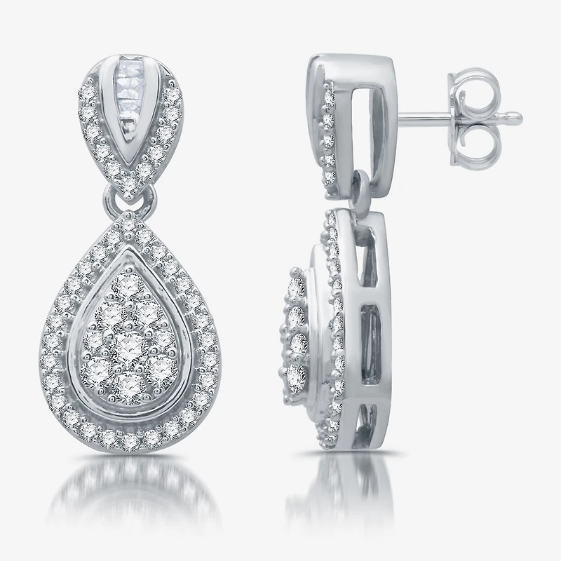 Diamond Blossom Womens 1/2 CT. T.W. Natural White Diamond Sterling Silver Pear Drop Earrings