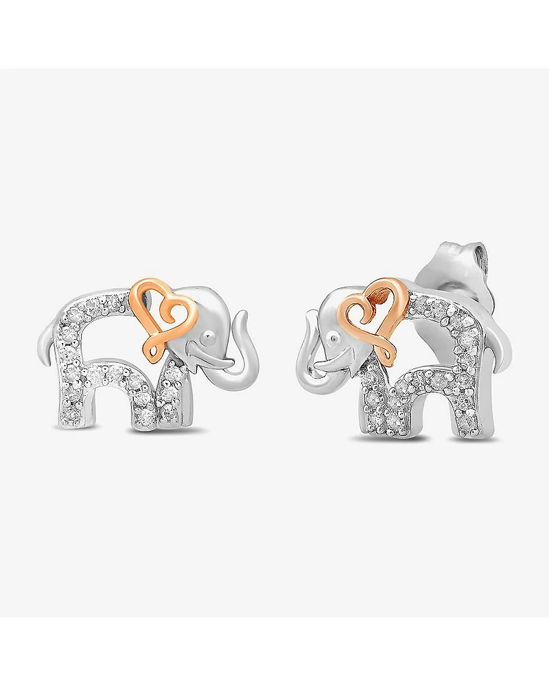 Elephant 1/10 CT. T.W. Natural White Diamond 14K Rose Gold Over Silver Sterling Silver 8.4mm Heart Stud Earrings