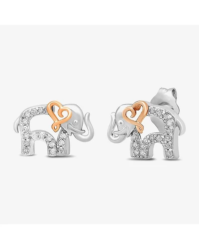 Elephant 1/10 CT. T.W. Natural White Diamond 14K Rose Gold Over Silver Sterling Silver 8.4mm Heart Stud Earrings