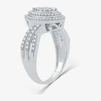 Womens 3/4 CT. T.W. Natural White Diamond Sterling Silver Pear Halo Side Stone Cocktail Ring