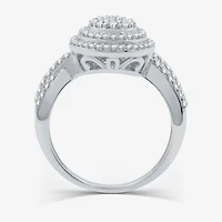 Womens 3/4 CT. T.W. Natural White Diamond Sterling Silver Pear Halo Side Stone Cocktail Ring