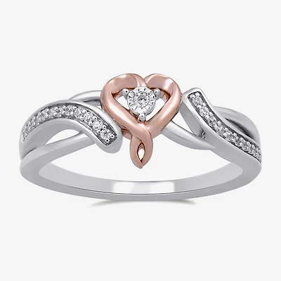 Hallmark Diamonds Womens 1/10 CT. T.W. Natural White Diamond 14K Rose Gold Over Silver Sterling Silver Heart Cocktail Ring