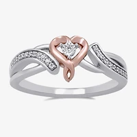 Hallmark Diamonds Womens 1/10 CT. T.W. Natural White Diamond 14K Rose Gold Over Silver Sterling Silver Heart Cocktail Ring