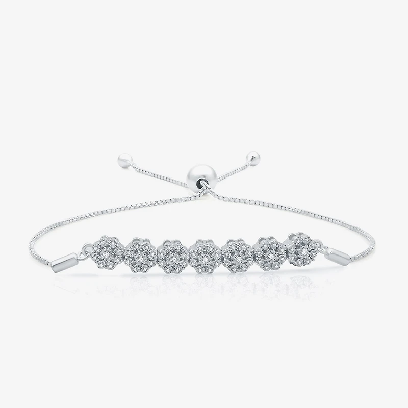 Diamond Blossom Womens 1/4 CT. T.W. Natural White Diamond Sterling Silver Bolo Bracelet