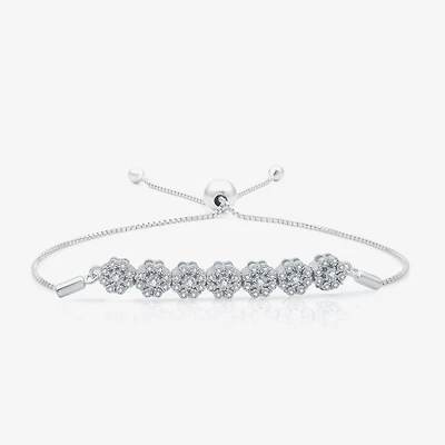 Diamond Blossom Womens 1/4 CT. T.W. Natural White Diamond Sterling Silver Bolo Bracelet