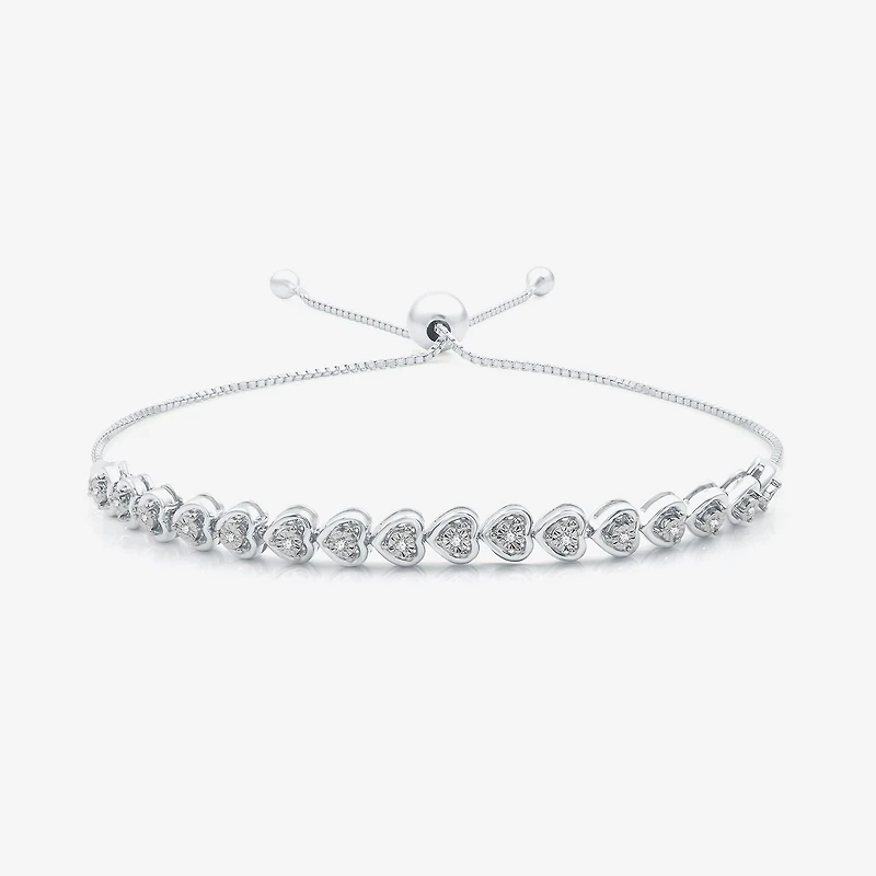 Womens 1/10 CT. T.W. Natural White Diamond Sterling Silver Heart Bolo Bracelet
