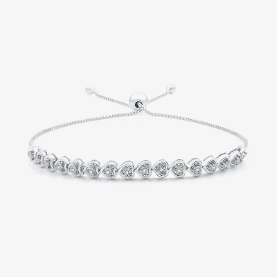 Womens 1/10 CT. T.W. Natural White Diamond Sterling Silver Heart Bolo Bracelet
