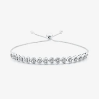 Womens 1/10 CT. T.W. Natural White Diamond Sterling Silver Heart Bolo Bracelet