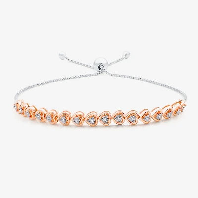 Womens 1/10 CT. T.W. Natural White Diamond Sterling Silver Heart Bolo Bracelet