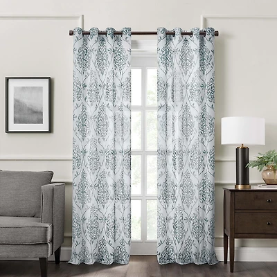 Fieldcrest Heritage Mirron Russell Print Grommet Top Sheer Single Curtain Panel