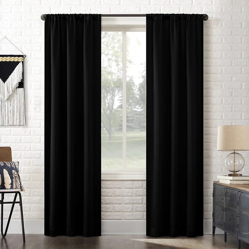 Sun Zero Bergen Rod Pocket 100% Blackout Single Curtain Panel