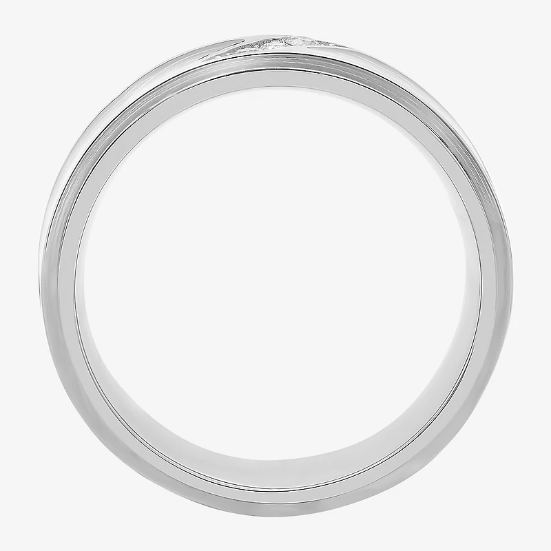 Mens 8MM 1/10 CT. T.W. Natural Diamond Stainless Steel Wedding Band