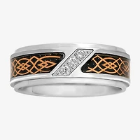 Mens 8MM 1/10 CT. T.W. Natural Diamond Stainless Steel Wedding Band