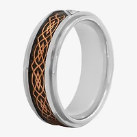Mens 8MM 1/10 CT. T.W. Natural Diamond Stainless Steel Wedding Band