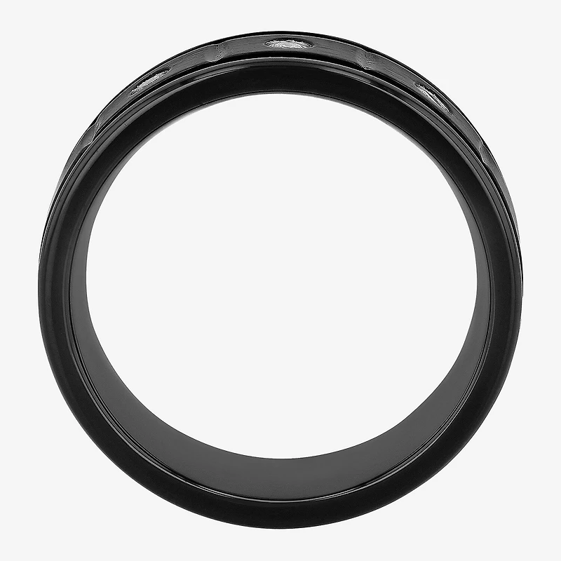 Mens 8MM 1/10 CT. T.W. Natural White Diamond Stainless Steel Wedding Band