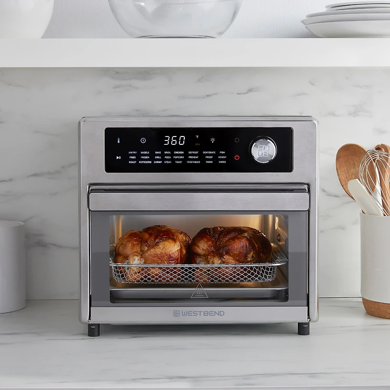 West Bend XL Air Fryer Oven with 24 Presets, 26 Quart, in Stainless Steel