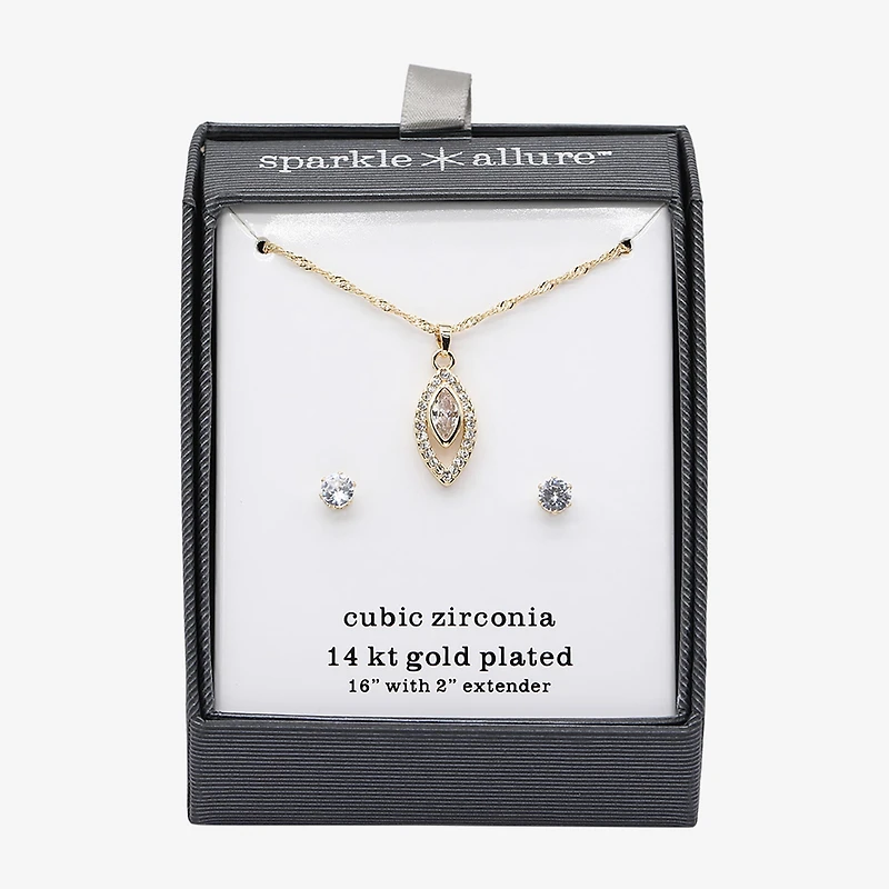 Sparkle Allure Halo Womens Cubic Zirconia 14K Gold Over Brass Marquise 2-pc. Jewelry Set